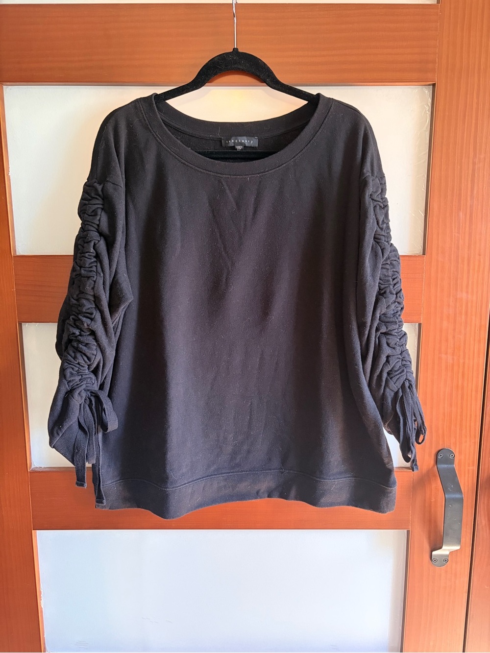 Sanctuary Black Ruched-Sleeve Sweatshirt